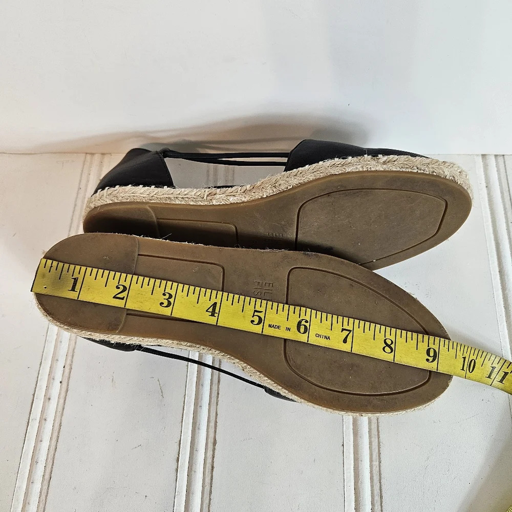 Eileen Fisher Wali Black Leather Espadrilles Women’s 6.5 Slip On Flat Loafers